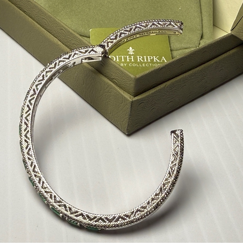 Judith Ripka Sterling 2.50  cttw Emerald & White Topaz Cuff R11 - Picture 6 of 11